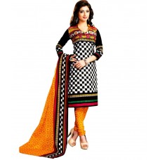 Drapes White & Black Printed Unstitched Cotton Dress material