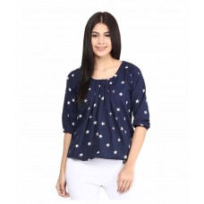Mayra Navy Poly Crepe Tops