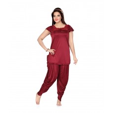 ISHIN Prints Red Satin Nightsuit Sets Pack of 2