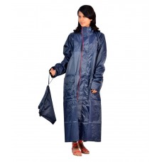 Blue Polyester Full Sleeve Long Raincoat