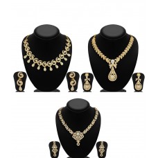 Sukkhi Zinc Gold Plated Australian Diamond Golden Necklace Set of 3