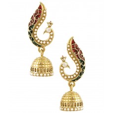 Voylla Alloy Gold Plated Pearl Golden Peacock Inspired Jhumkis
