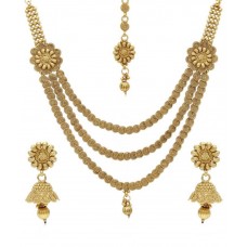 Jewels Galaxy Golden Alloy Necklace Set With Maang Tika