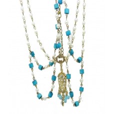 Cinderella Fashion Jewelry  Blue & White Beaded Head Chain