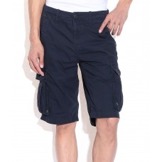Celio Blue Cotton Solid Shorts