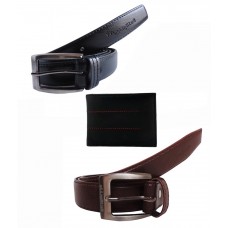 Elligator Stylish Black Self Textured & Brown Formal Belt With Wallet Combo