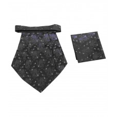 Classique Set of 2 Printed Italian Design Wedding Cravat and Pocket Square - Black