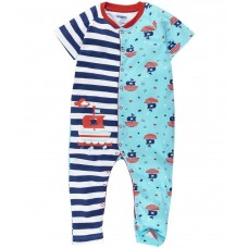 Snuggles Blue & White Printed Cotton Sleepsuit