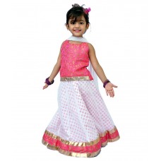Kilkari White & Pink Cotton Blend Ghaghara Set