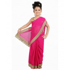 Bhartiya Paridhan Pink Viscose Ready To Wear Pink Saree For Girls