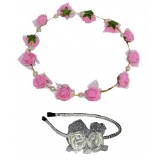 Goodluck Collection Pink Tiara With White Small Floral Hairband