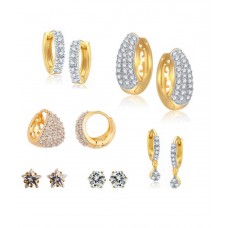 Archi Collection Alloy Gold Plated American Diamond Studded Earring Combo - Set of 6 Pairs
