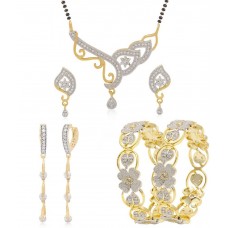 Jewels Galaxy Wedding Collection Of American Diamond Bangles Mangalsutra SetSolitaire Drop Bali Combo Of 3