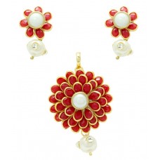 Sagun Art & Jewellers Red Pacchi Pendant Set