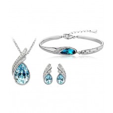 Cyan Elegant Blue Austrian Crystal Pendant Set With Earrings And Bracelet