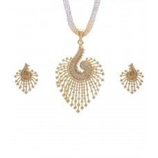 Pearls Cart Alloy American Diamonds Studded White & Golden Coloured Pendant Set